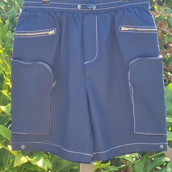 Fashion Nova Fair and Square Contrast Stitch Navy Shorts Size Large - Picture 3 of 8